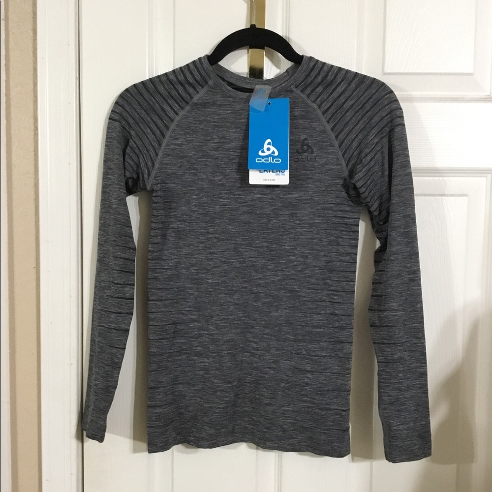 Odlo Long Sleeve Crew Neck Gray Top NWT. Sz.S